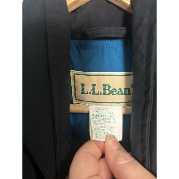 Vintage L.L. Bean Goose Down Puffer Trench Coat Black Size Large - Picture 6 of 8